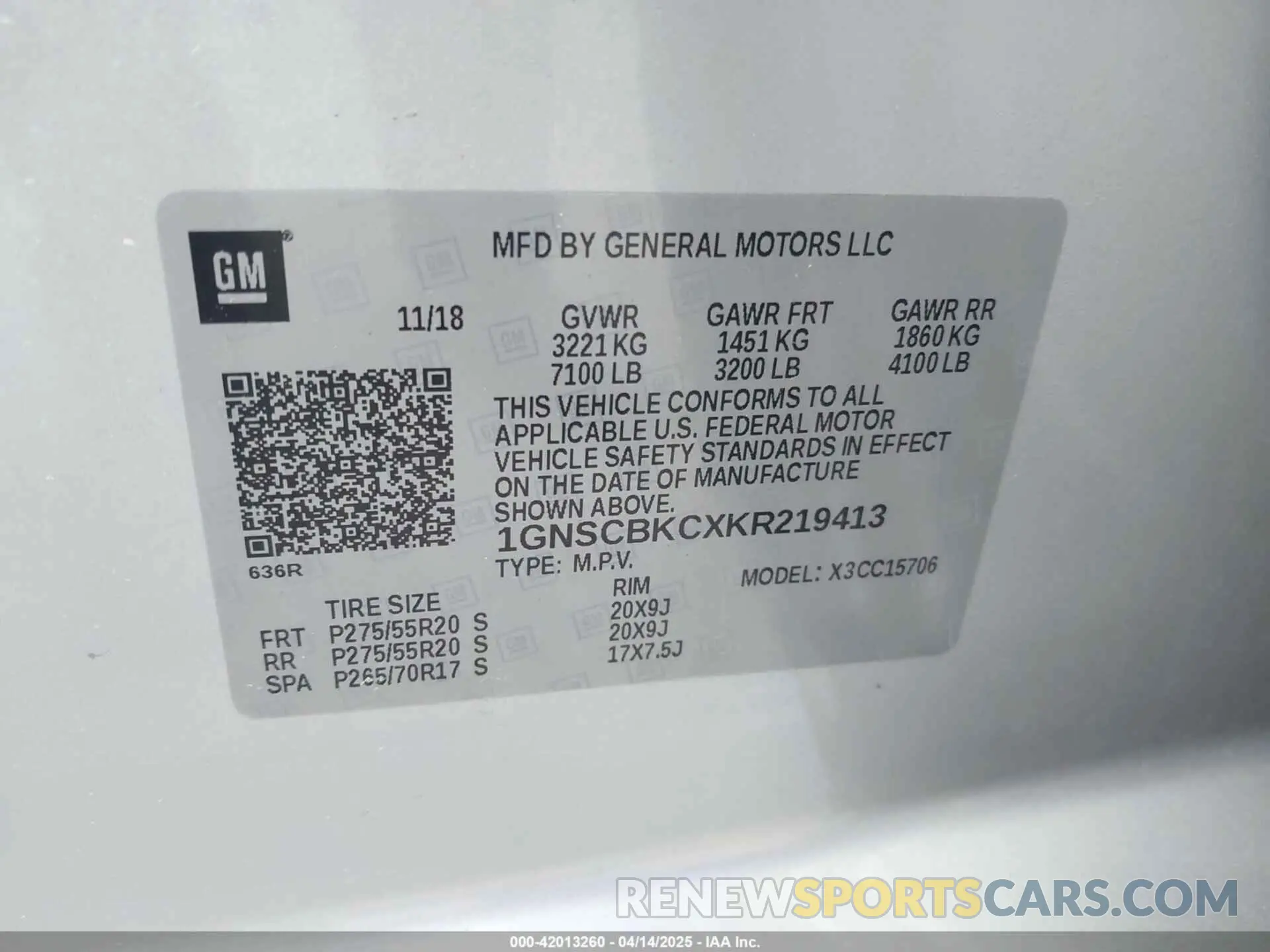 9 fotografías del automóvil dañado 1GNSCBKCXKR219413 CHEVROLET TAHOE 2019