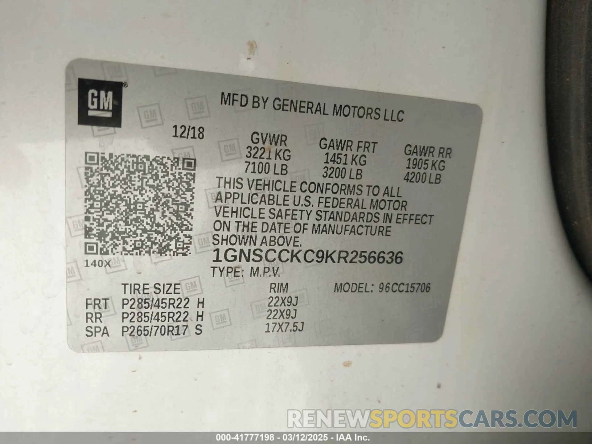 9 fotografías del automóvil dañado 1GNSCCKC9KR256636 CHEVROLET TAHOE 2019