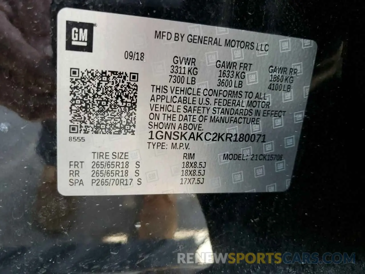 13 fotografías del automóvil dañado 1GNSKAKC2KR180071 CHEVROLET TAHOE 2019