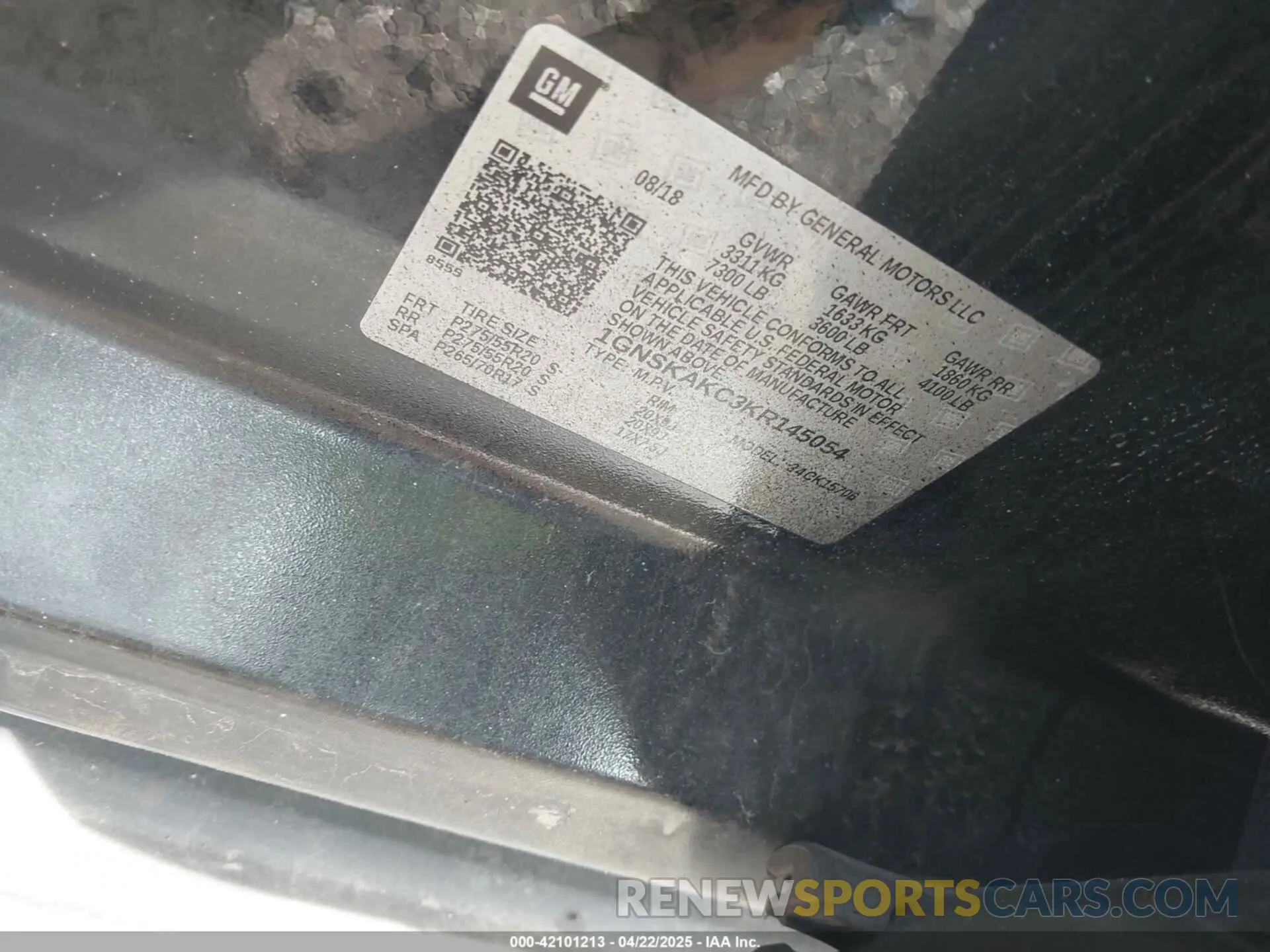 9 fotografías del automóvil dañado 1GNSKAKC3KR145054 CHEVROLET TAHOE 2019