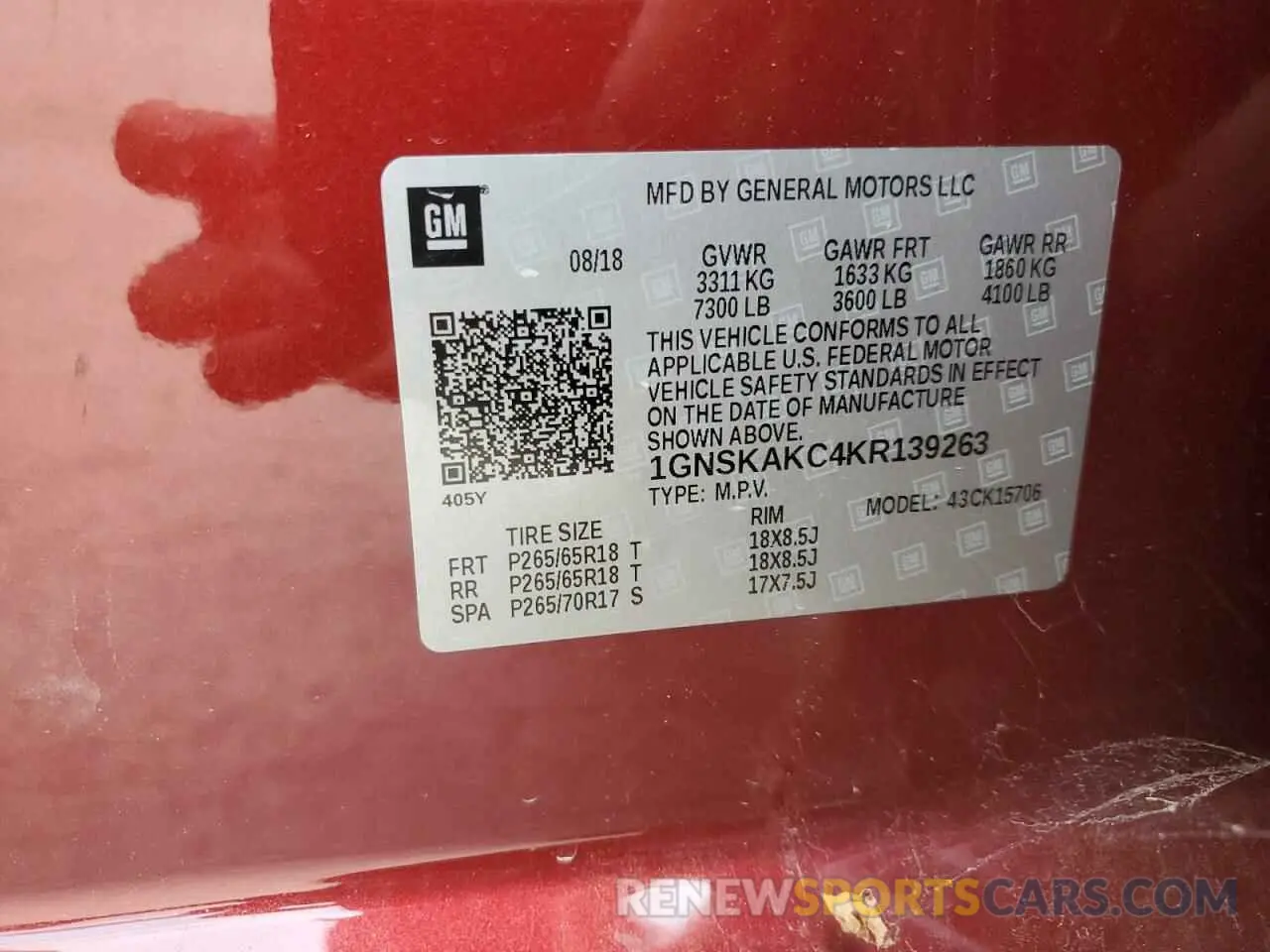 13 fotografías del automóvil dañado 1GNSKAKC4KR139263 CHEVROLET TAHOE 2019