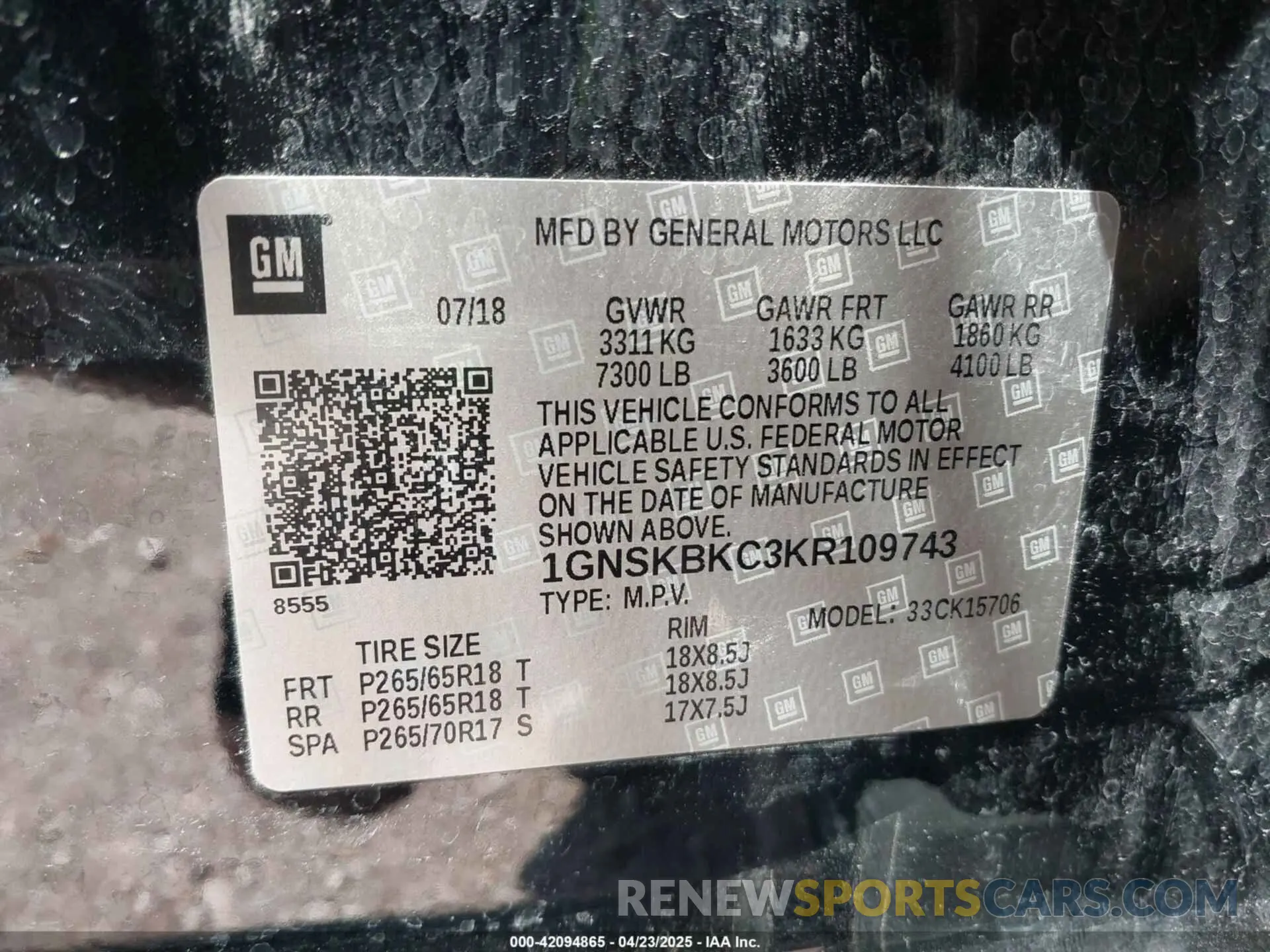 9 fotografías del automóvil dañado 1GNSKBKC3KR109743 CHEVROLET TAHOE 2019