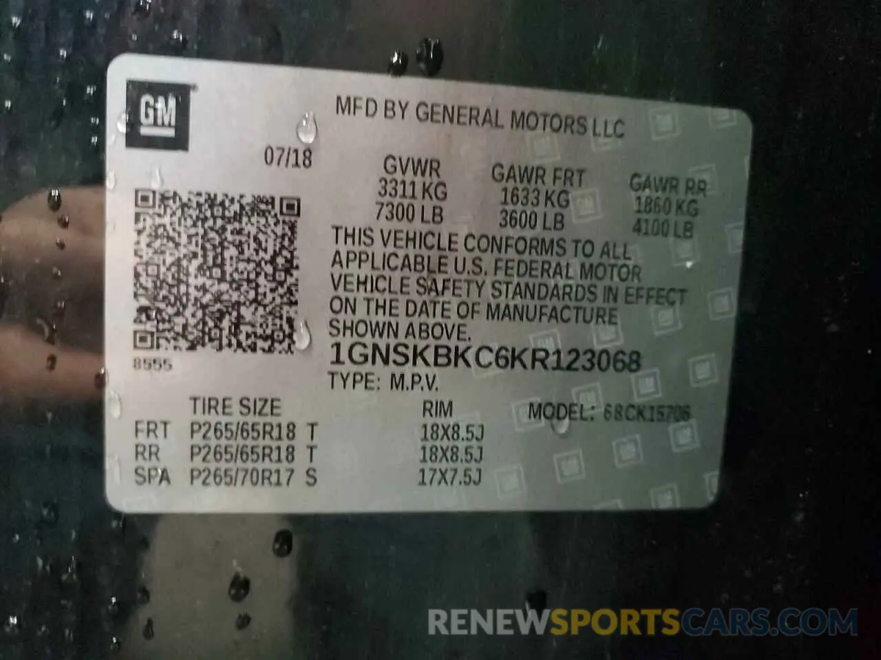 13 fotografías del automóvil dañado 1GNSKBKC6KR123068 CHEVROLET TAHOE 2019