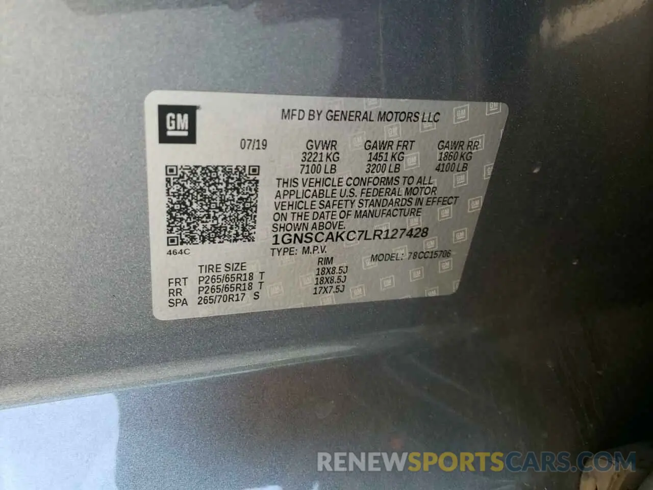 13 fotografías del automóvil dañado 1GNSCAKC7LR127428 CHEVROLET TAHOE 2020