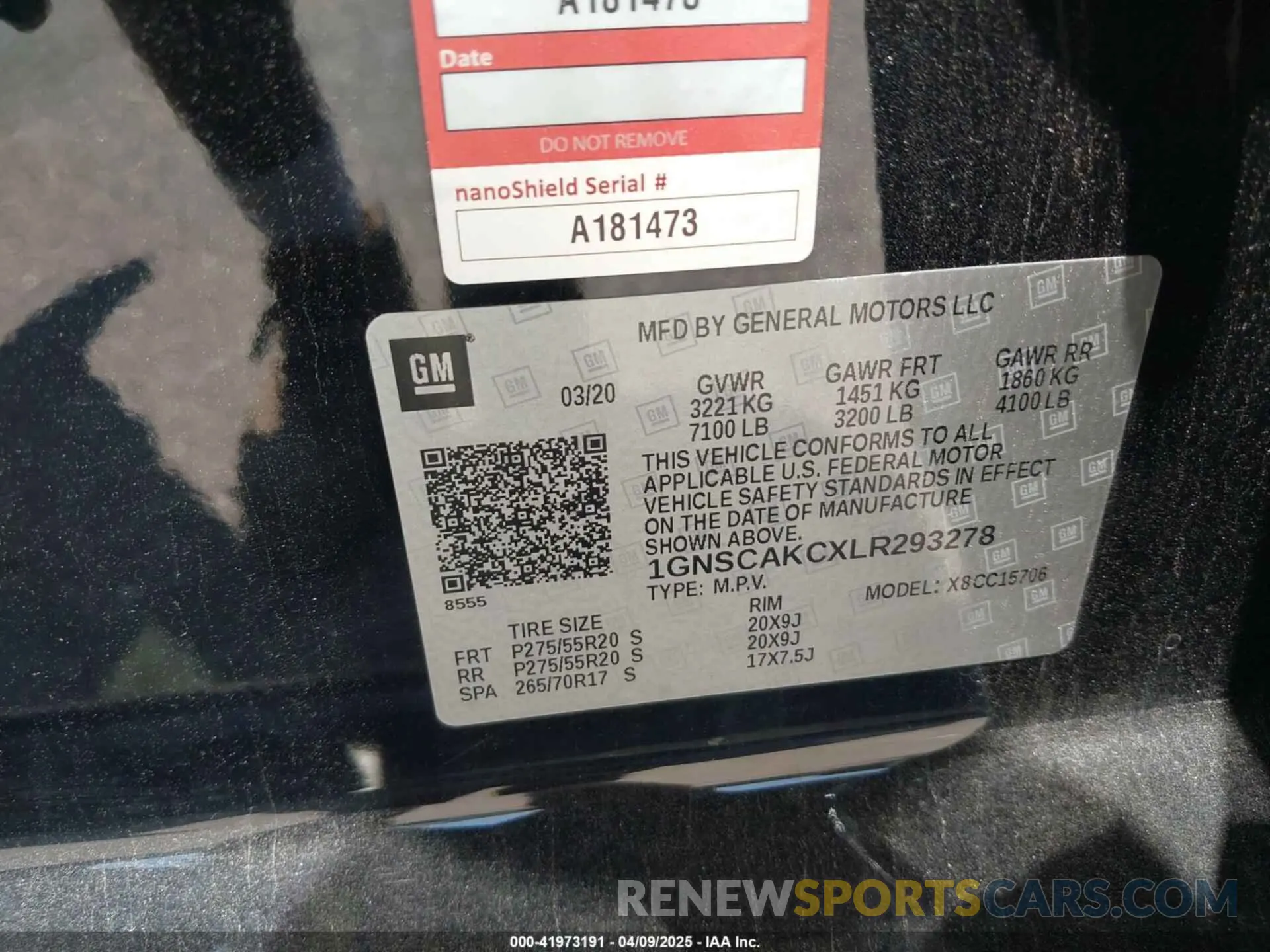 9 fotografías del automóvil dañado 1GNSCAKCXLR293278 CHEVROLET TAHOE 2020