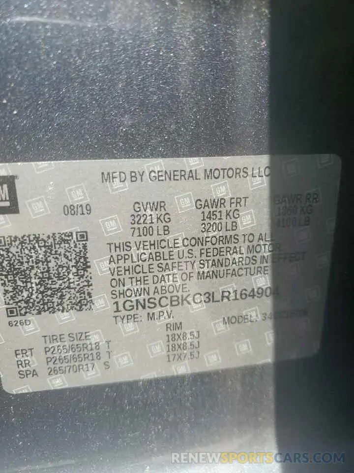 14 fotografías del automóvil dañado 1GNSCBKC3LR164904 CHEVROLET TAHOE 2020