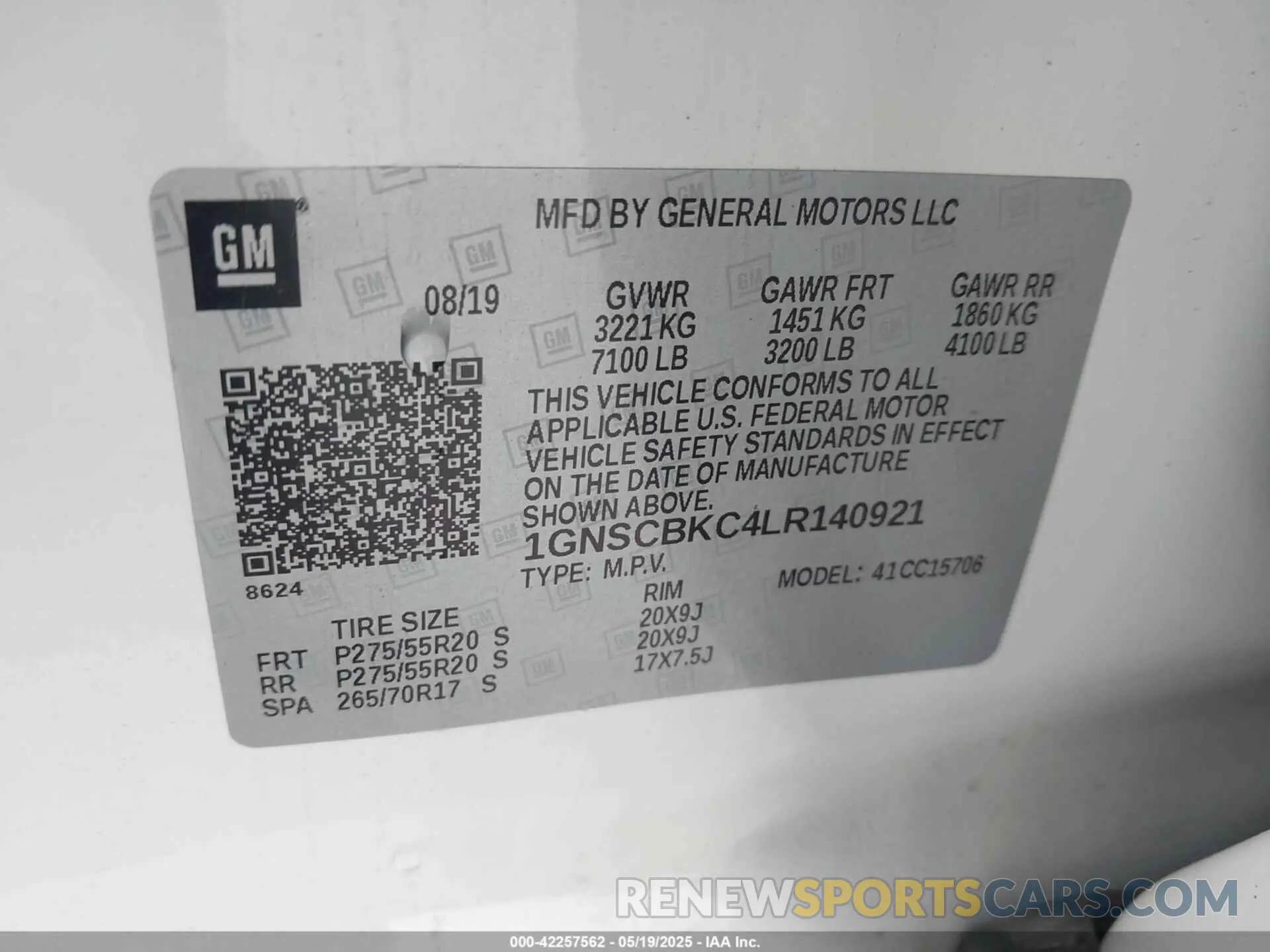 9 fotografías del automóvil dañado 1GNSCBKC4LR140921 CHEVROLET TAHOE 2020