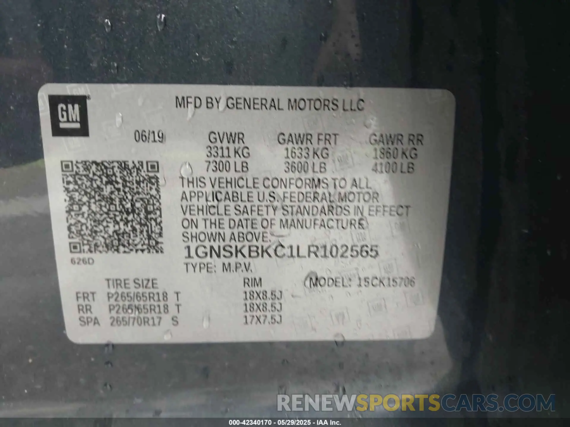 9 fotografías del automóvil dañado 1GNSKBKC1LR102565 CHEVROLET TAHOE 2020