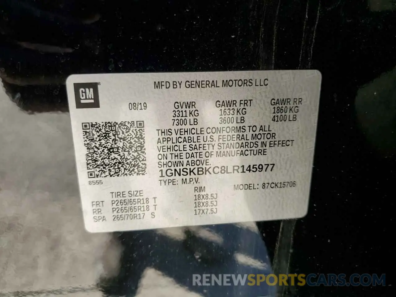 13 fotografías del automóvil dañado 1GNSKBKC8LR145977 CHEVROLET TAHOE 2020