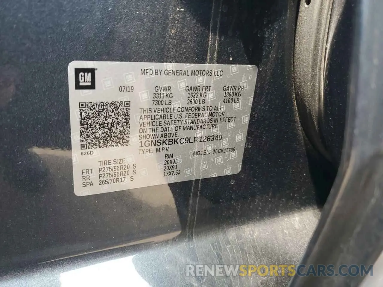 13 fotografías del automóvil dañado 1GNSKBKC9LR126340 CHEVROLET TAHOE 2020