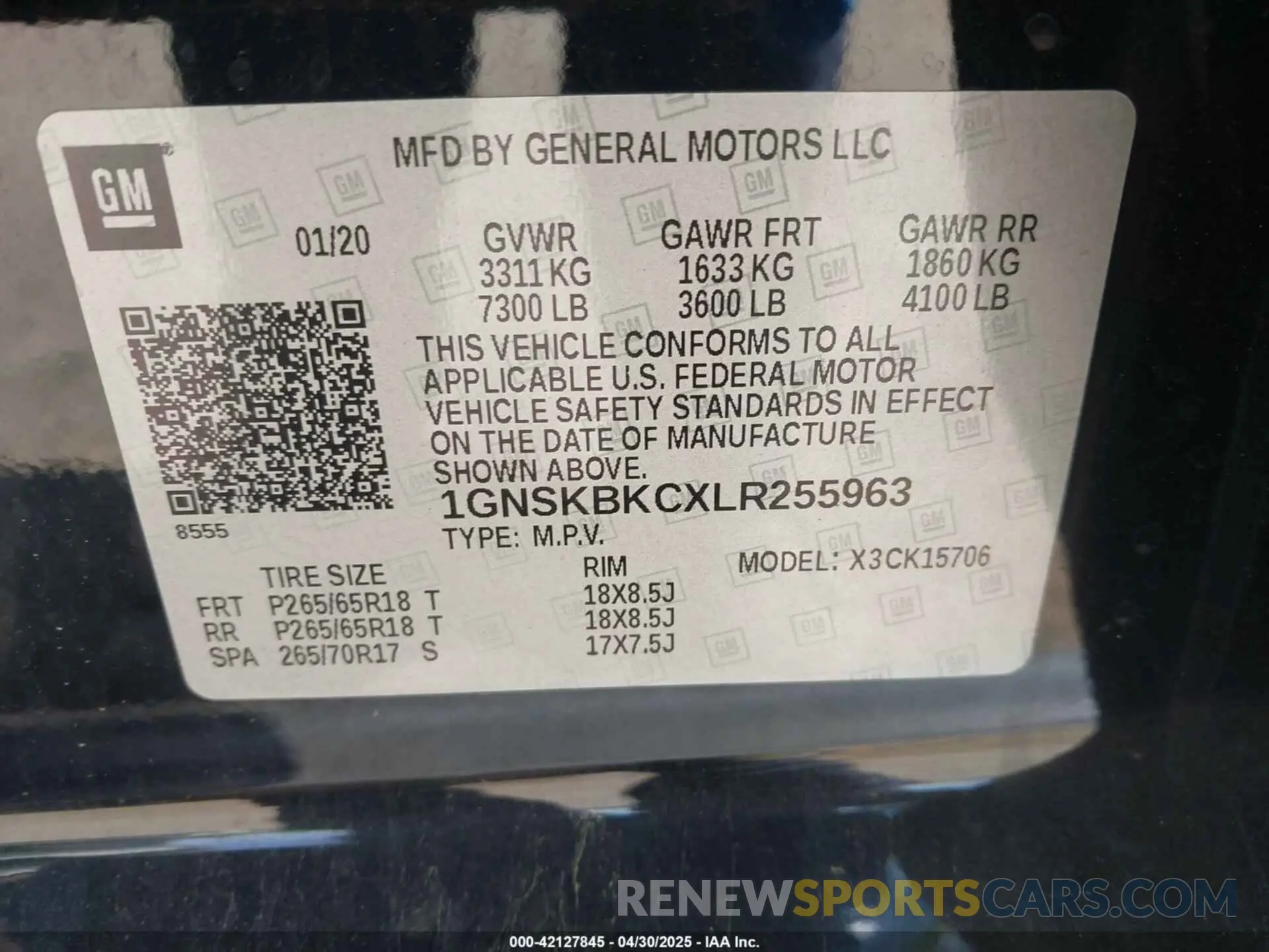 9 fotografías del automóvil dañado 1GNSKBKCXLR255963 CHEVROLET TAHOE 2020