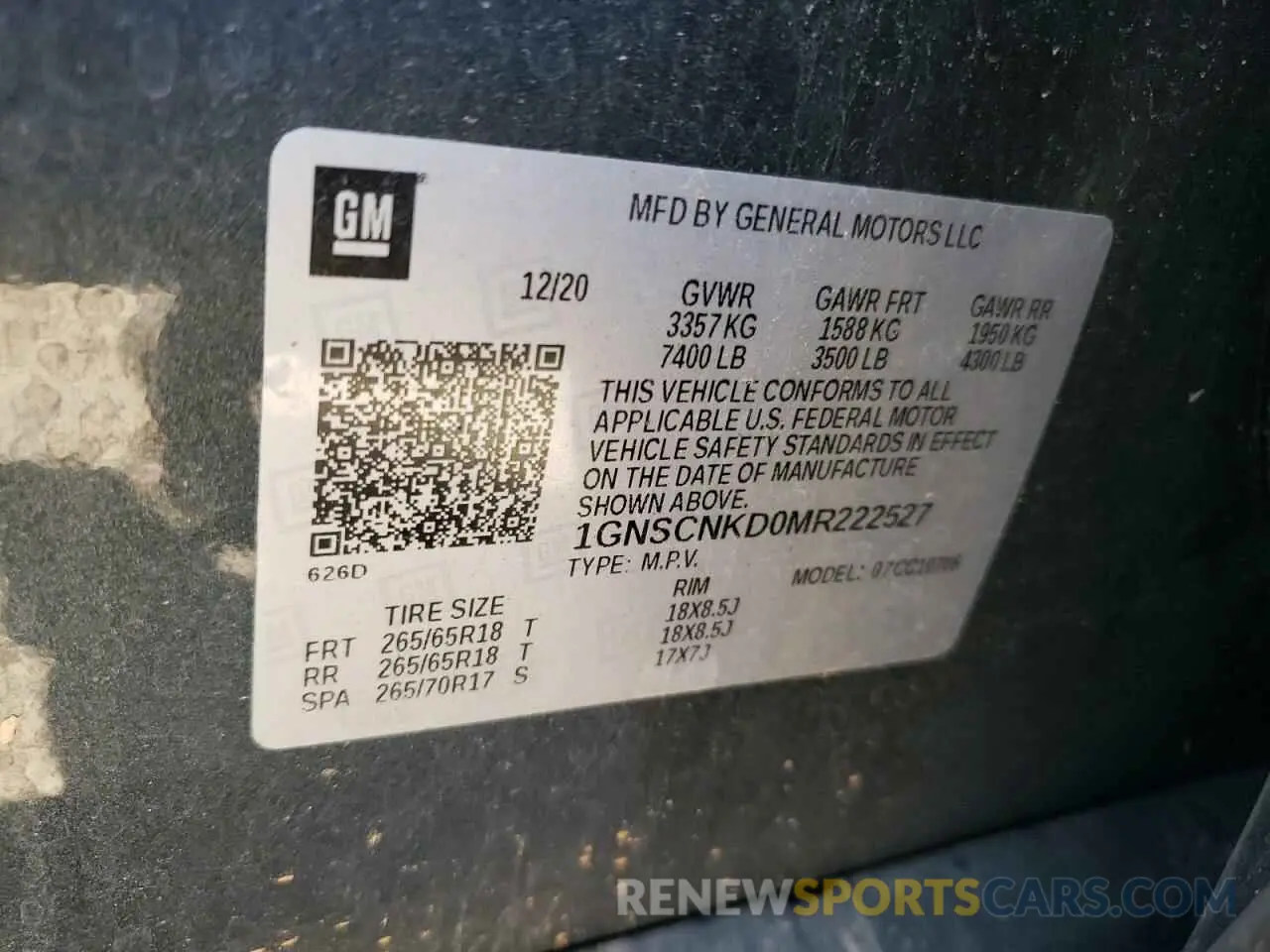 14 fotografías del automóvil dañado 1GNSCNKD0MR222527 CHEVROLET TAHOE 2021