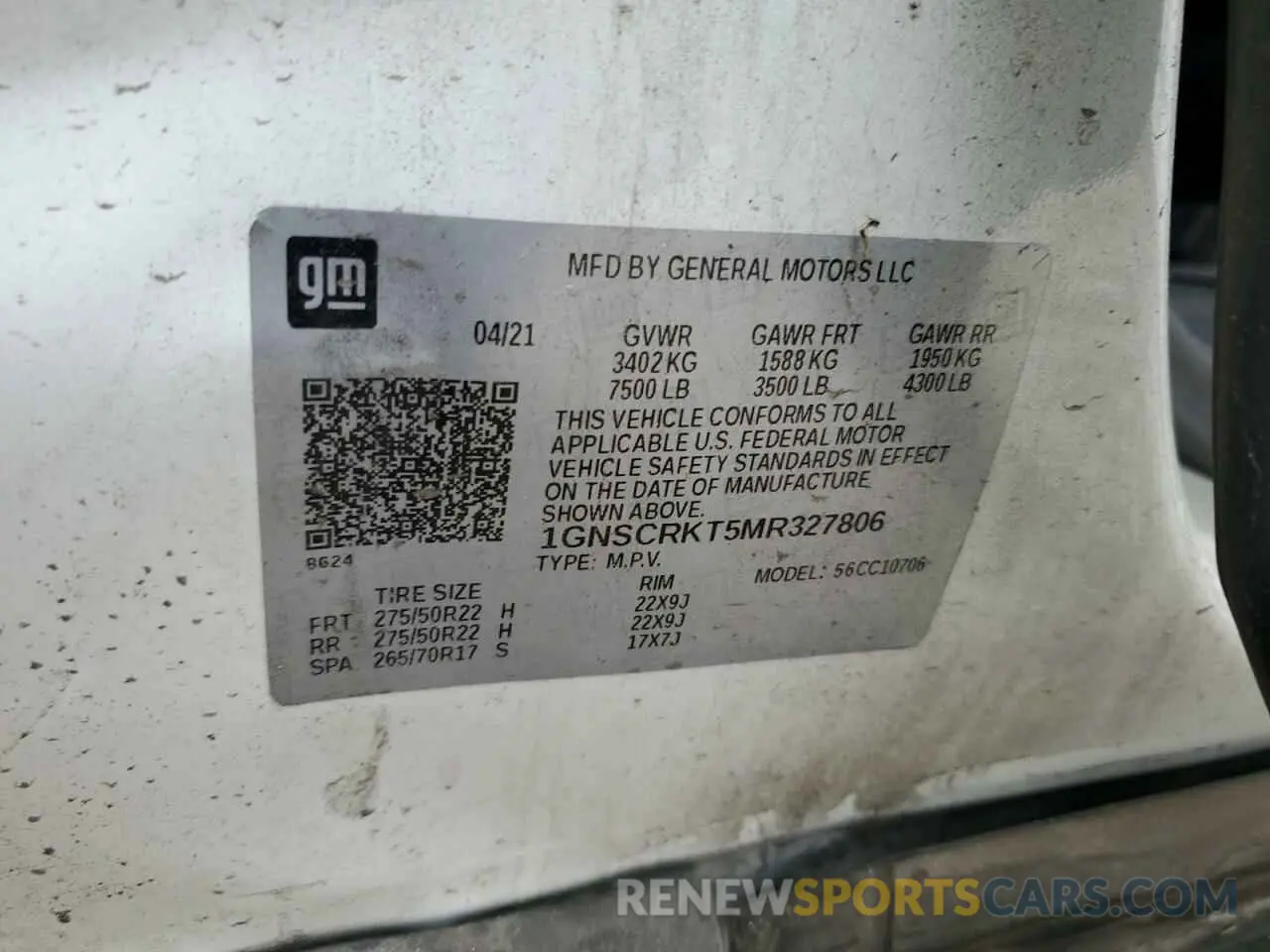 13 fotografías del automóvil dañado 1GNSCRKT5MR327806 CHEVROLET TAHOE 2021