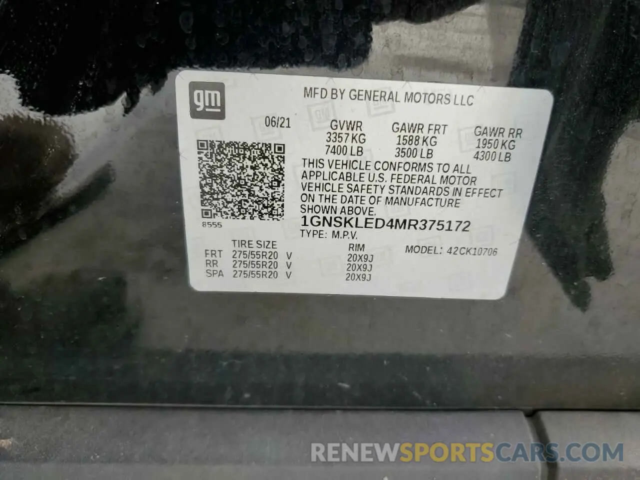 15 fotografías del automóvil dañado 1GNSKLED4MR375172 CHEVROLET TAHOE 2021
