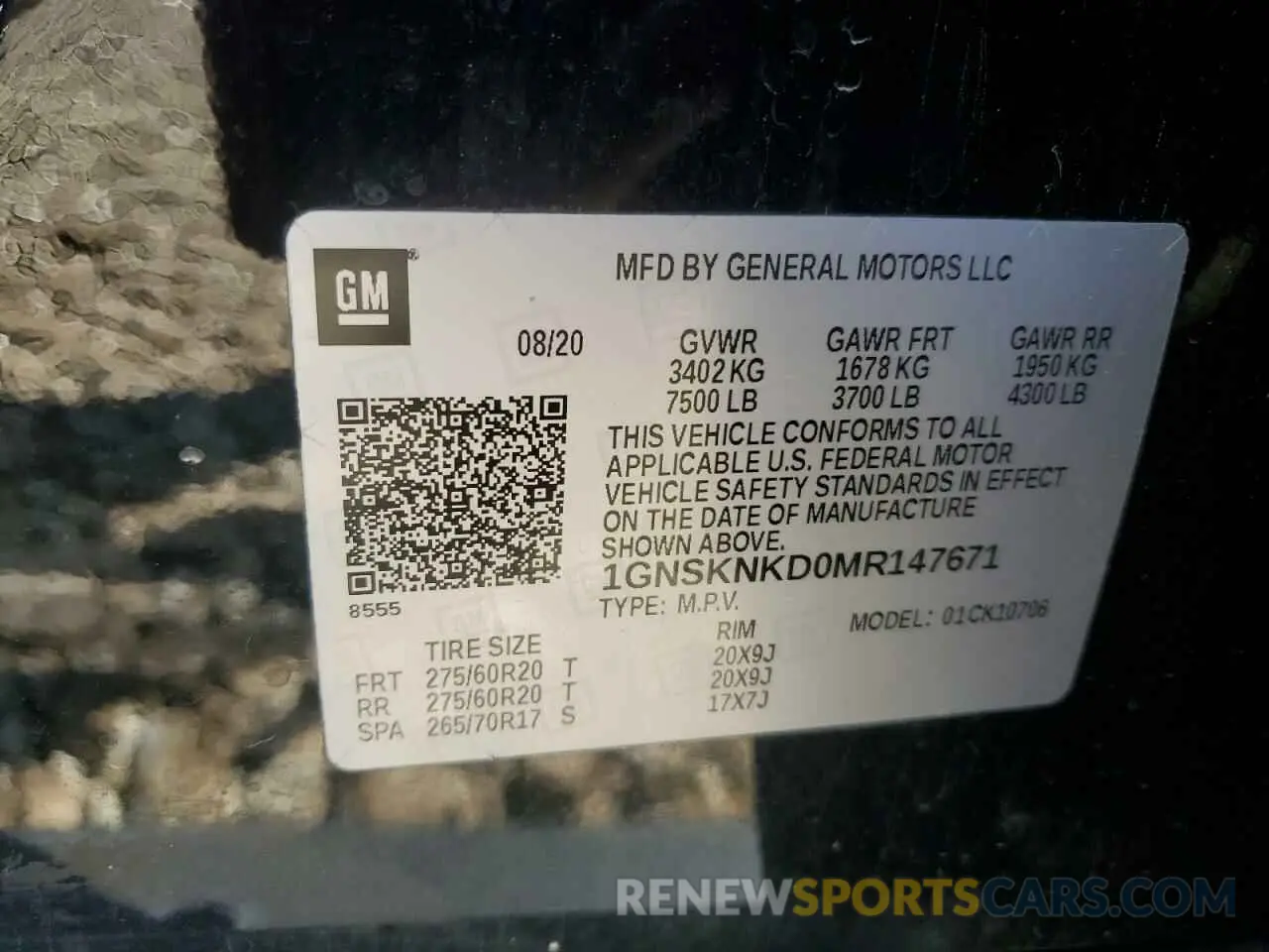 14 fotografías del automóvil dañado 1GNSKNKD0MR147671 CHEVROLET TAHOE 2021