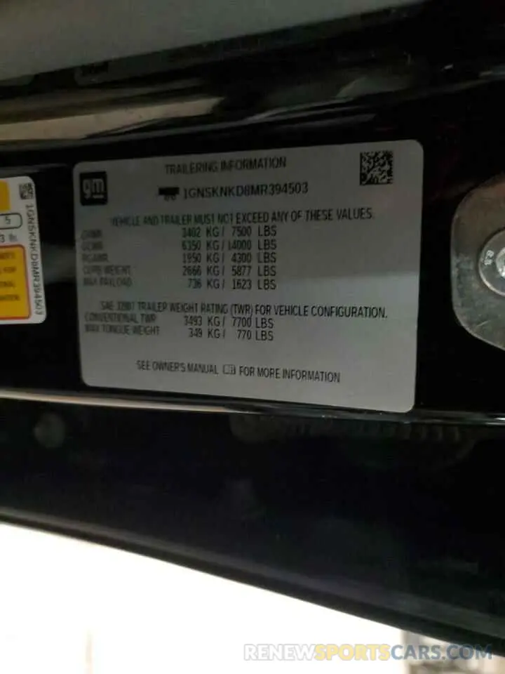 13 fotografías del automóvil dañado 1GNSKNKD8MR394503 CHEVROLET TAHOE 2021