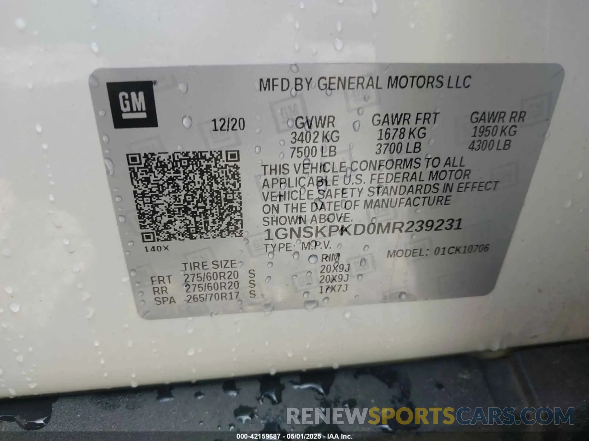 9 fotografías del automóvil dañado 1GNSKPKD0MR239231 CHEVROLET TAHOE 2021
