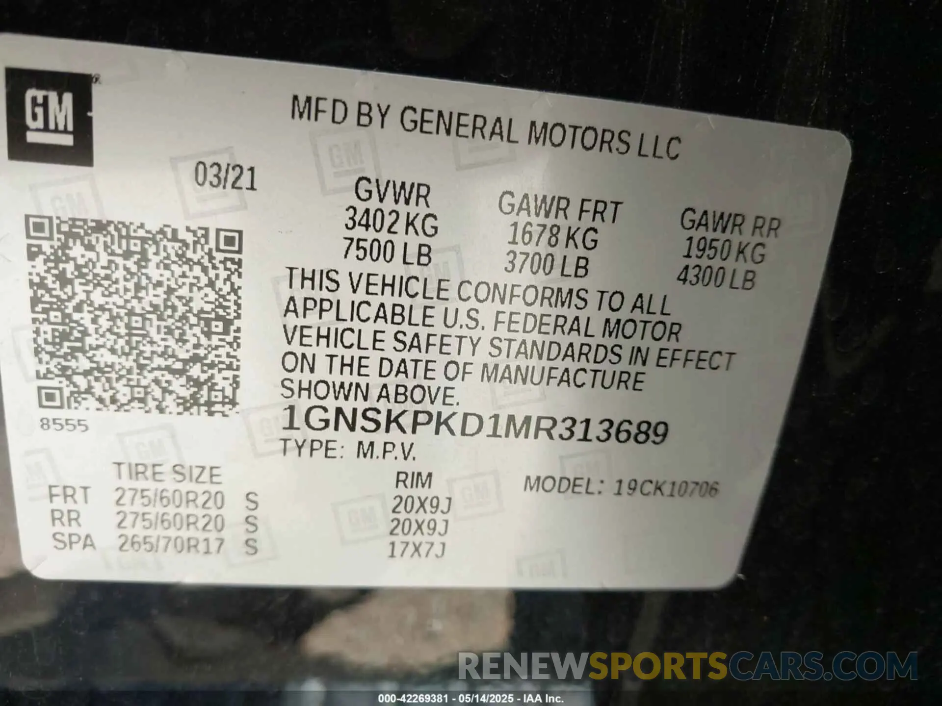 9 fotografías del automóvil dañado 1GNSKPKD1MR313689 CHEVROLET TAHOE 2021