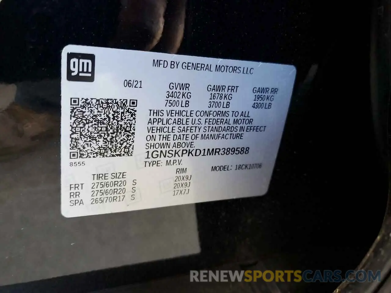 12 fotografías del automóvil dañado 1GNSKPKD1MR389588 CHEVROLET TAHOE 2021