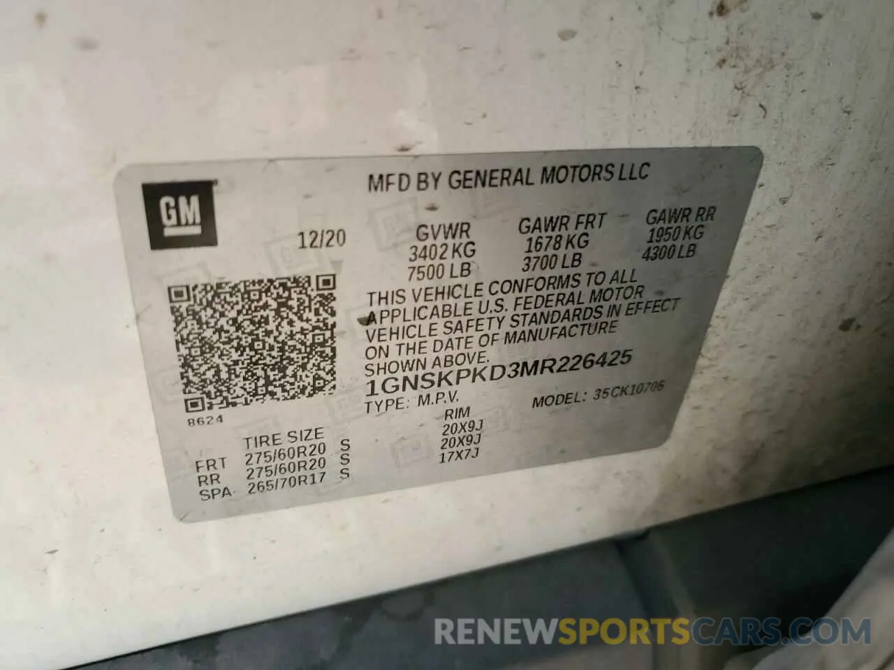 13 fotografías del automóvil dañado 1GNSKPKD3MR226425 CHEVROLET TAHOE 2021