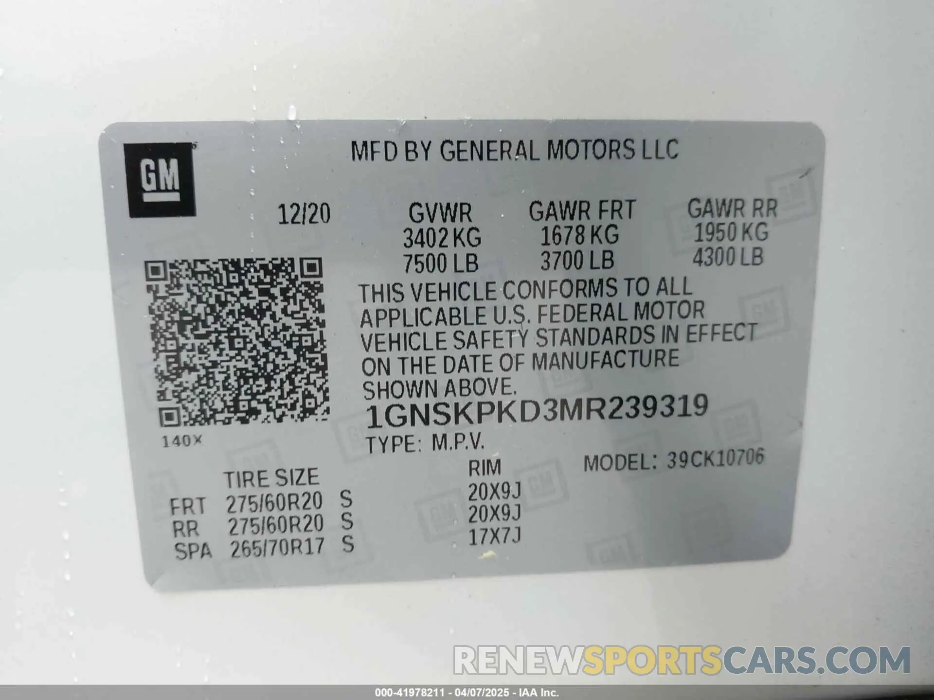9 fotografías del automóvil dañado 1GNSKPKD3MR239319 CHEVROLET TAHOE 2021