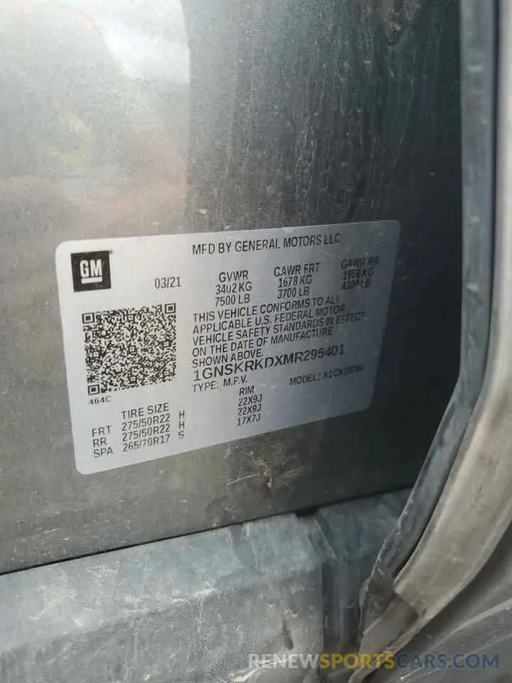 13 fotografías del automóvil dañado 1GNSKRKDXMR295401 CHEVROLET TAHOE 2021