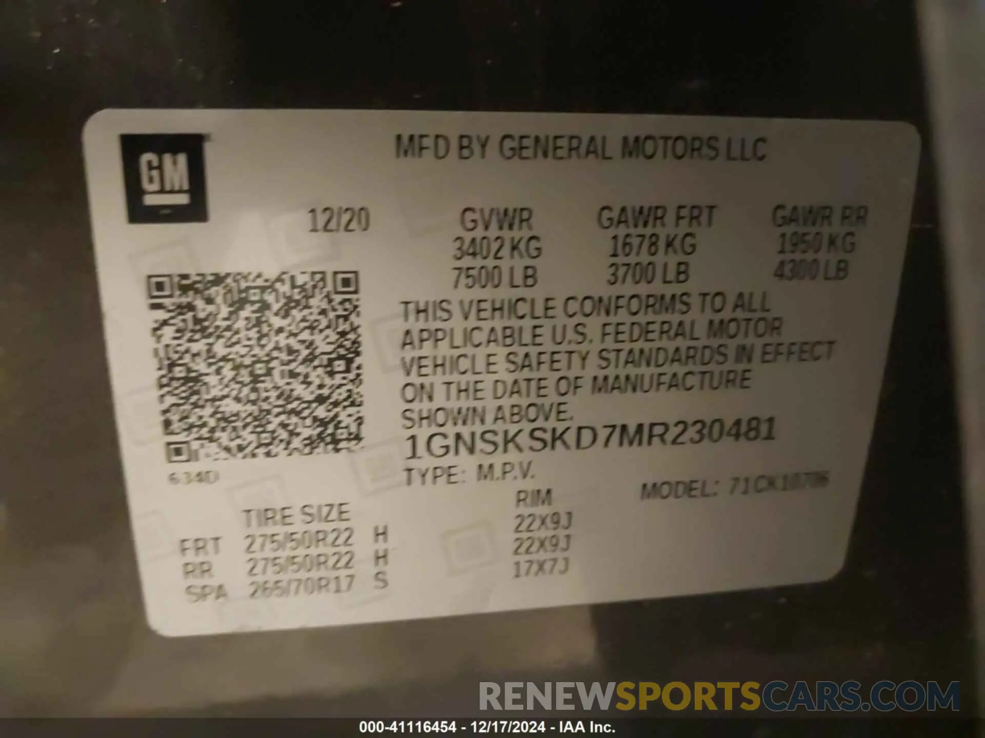 9 fotografías del automóvil dañado 1GNSKSKD7MR230481 CHEVROLET TAHOE 2021