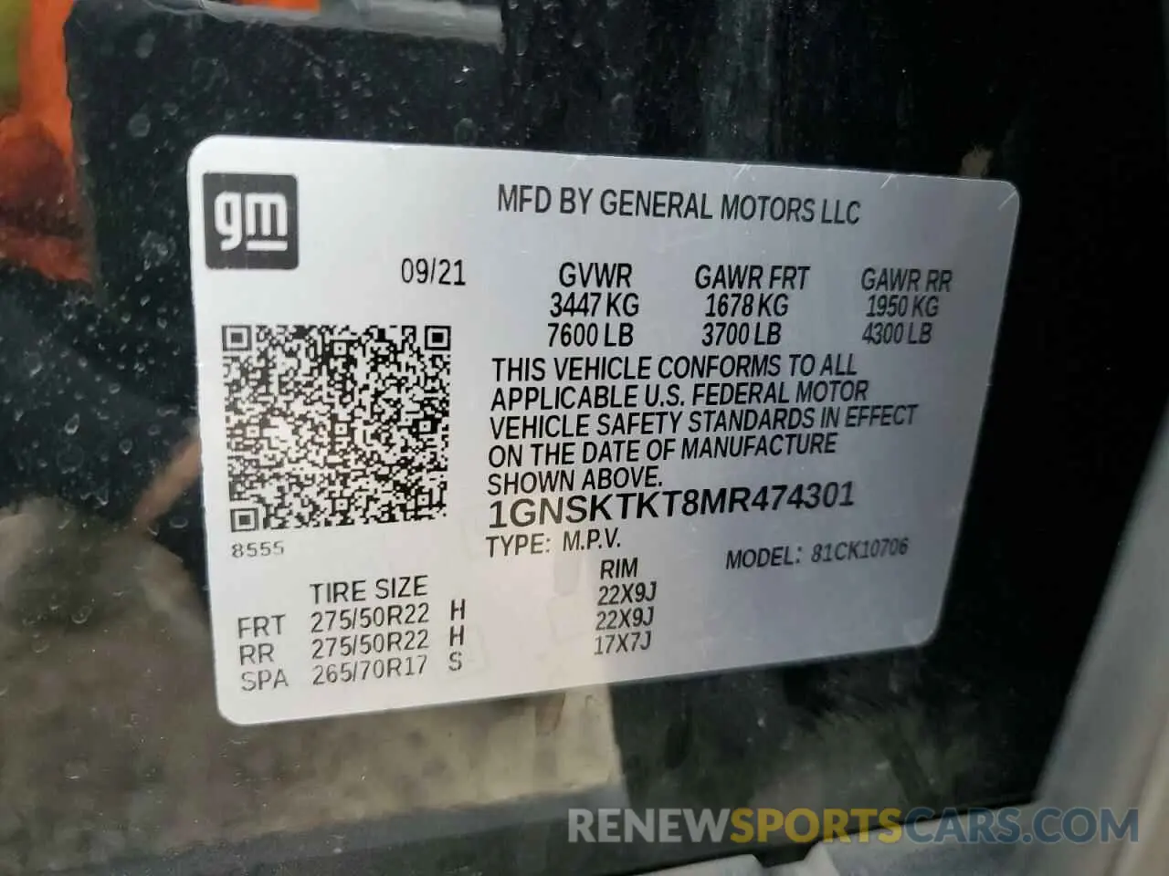 13 fotografías del automóvil dañado 1GNSKTKT8MR474301 CHEVROLET TAHOE 2021