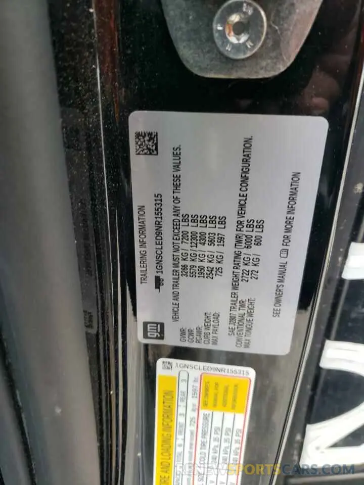 14 fotografías del automóvil dañado 1GNSCLED9NR155315 CHEVROLET TAHOE 2022