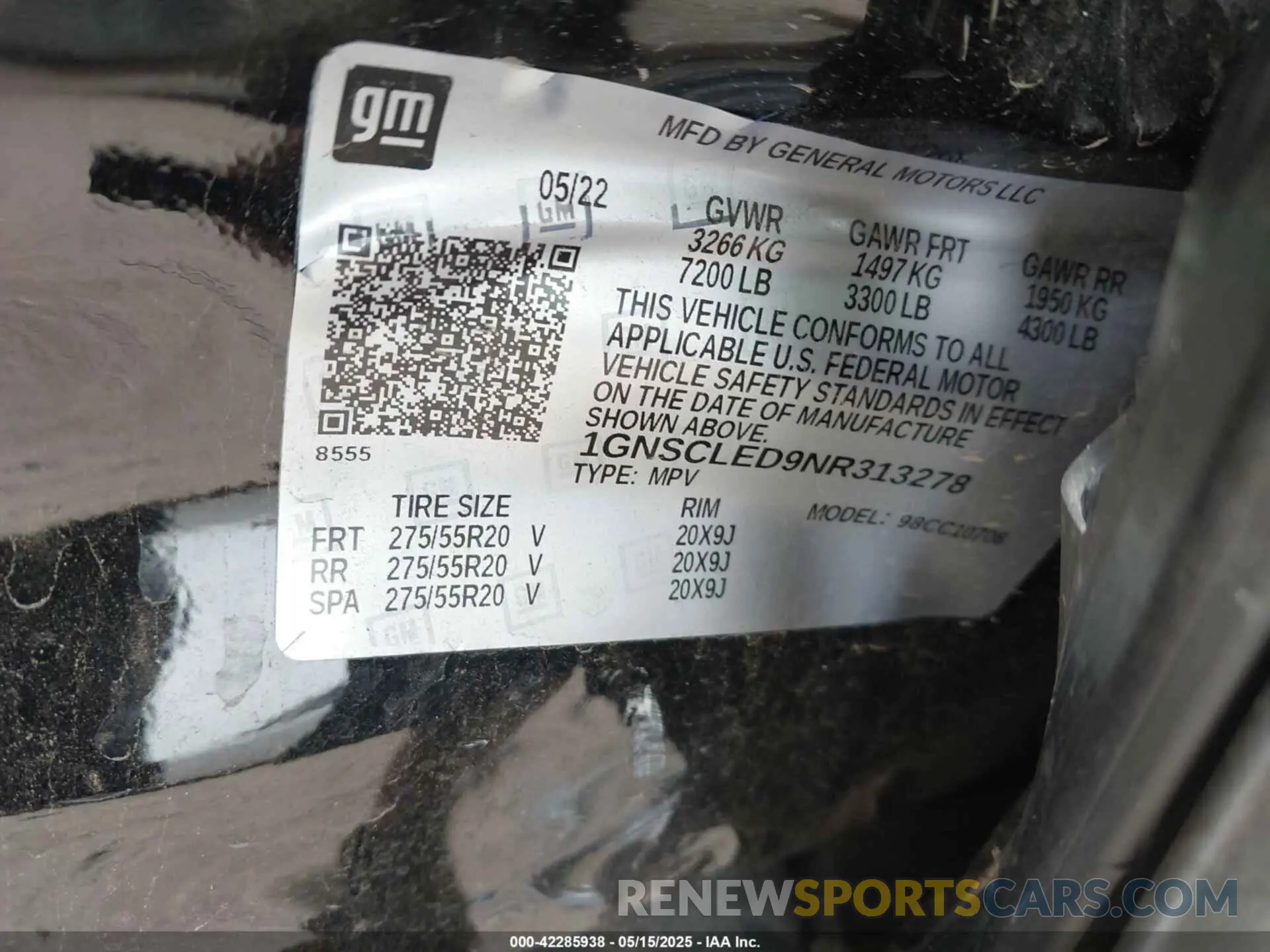 9 fotografías del automóvil dañado 1GNSCLED9NR313278 CHEVROLET TAHOE 2022