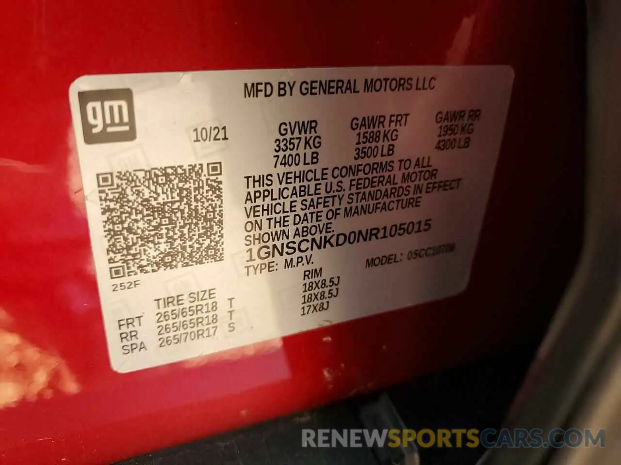 16 fotografías del automóvil dañado 1GNSCNKD0NR105015 CHEVROLET TAHOE 2022