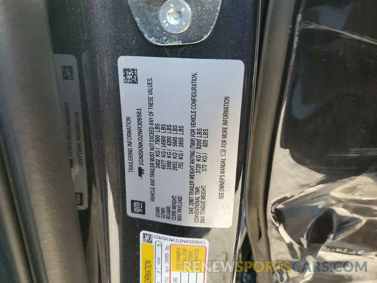 12 fotografías del automóvil dañado 1GNSKNKD2NR309561 CHEVROLET TAHOE 2022