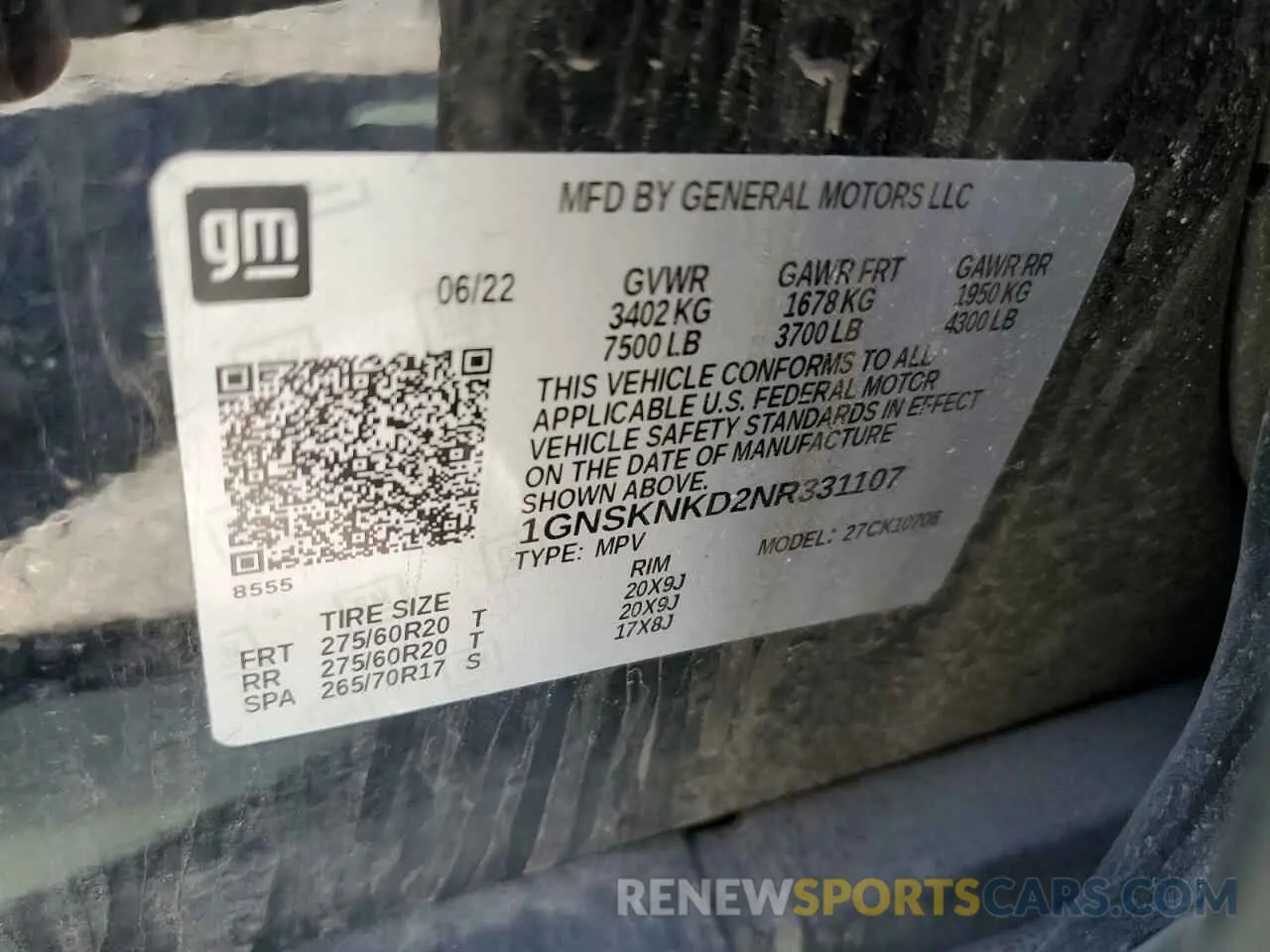 13 fotografías del automóvil dañado 1GNSKNKD2NR331107 CHEVROLET TAHOE 2022