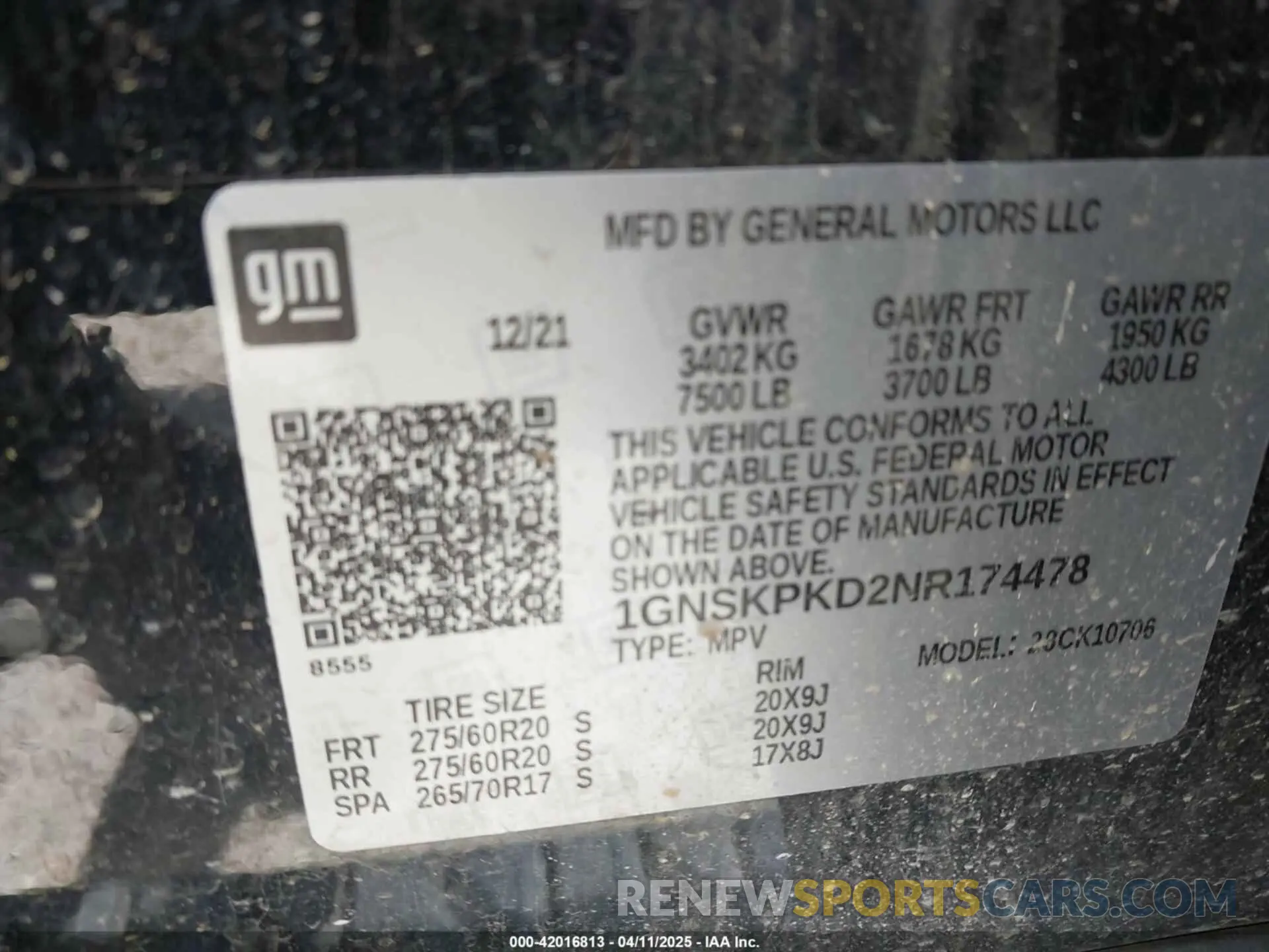 9 fotografías del automóvil dañado 1GNSKPKD2NR174478 CHEVROLET TAHOE 2022
