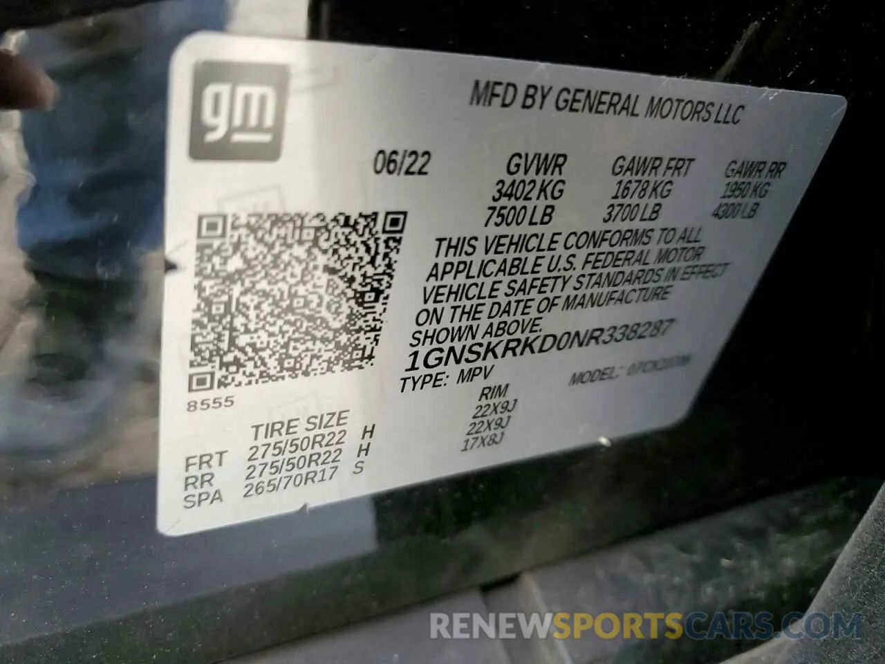 13 fotografías del automóvil dañado 1GNSKRKD0NR338287 CHEVROLET TAHOE 2022