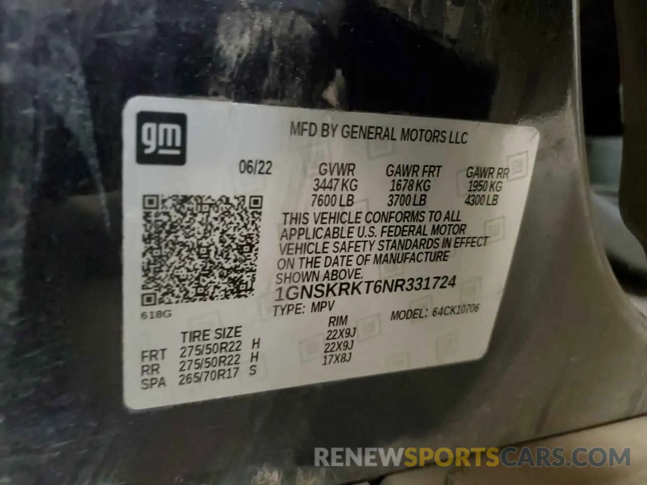 14 fotografías del automóvil dañado 1GNSKRKT6NR331724 CHEVROLET TAHOE 2022