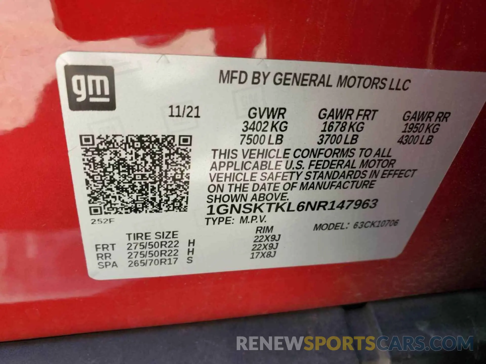 1 fotografías del automóvil dañado 1GNSKTKL6NR147963 CHEVROLET TAHOE 2022