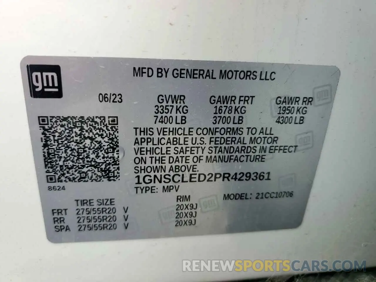 13 fotografías del automóvil dañado 1GNSCLED2PR429361 CHEVROLET TAHOE 2023