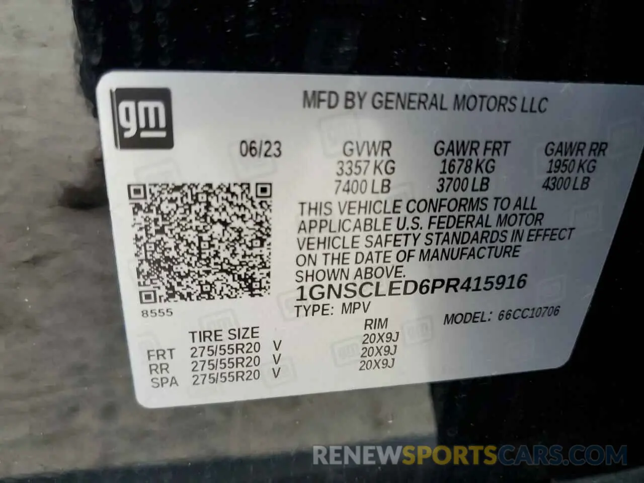 13 fotografías del automóvil dañado 1GNSCLED6PR415916 CHEVROLET TAHOE 2023