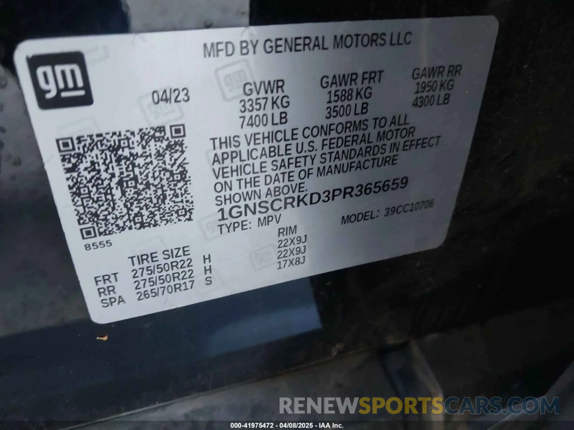9 fotografías del automóvil dañado 1GNSCRKD3PR365659 CHEVROLET TAHOE 2023