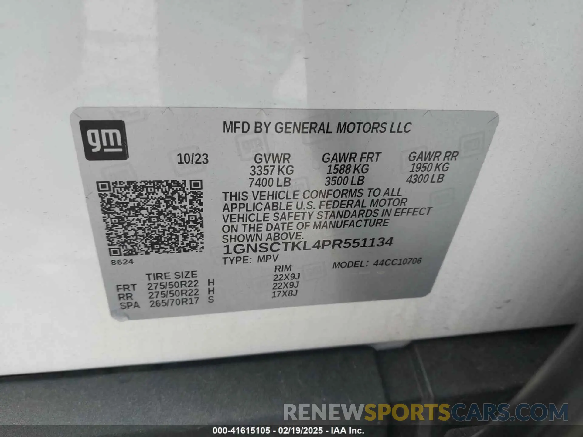 9 fotografías del automóvil dañado 1GNSCTKL4PR551134 CHEVROLET TAHOE 2023