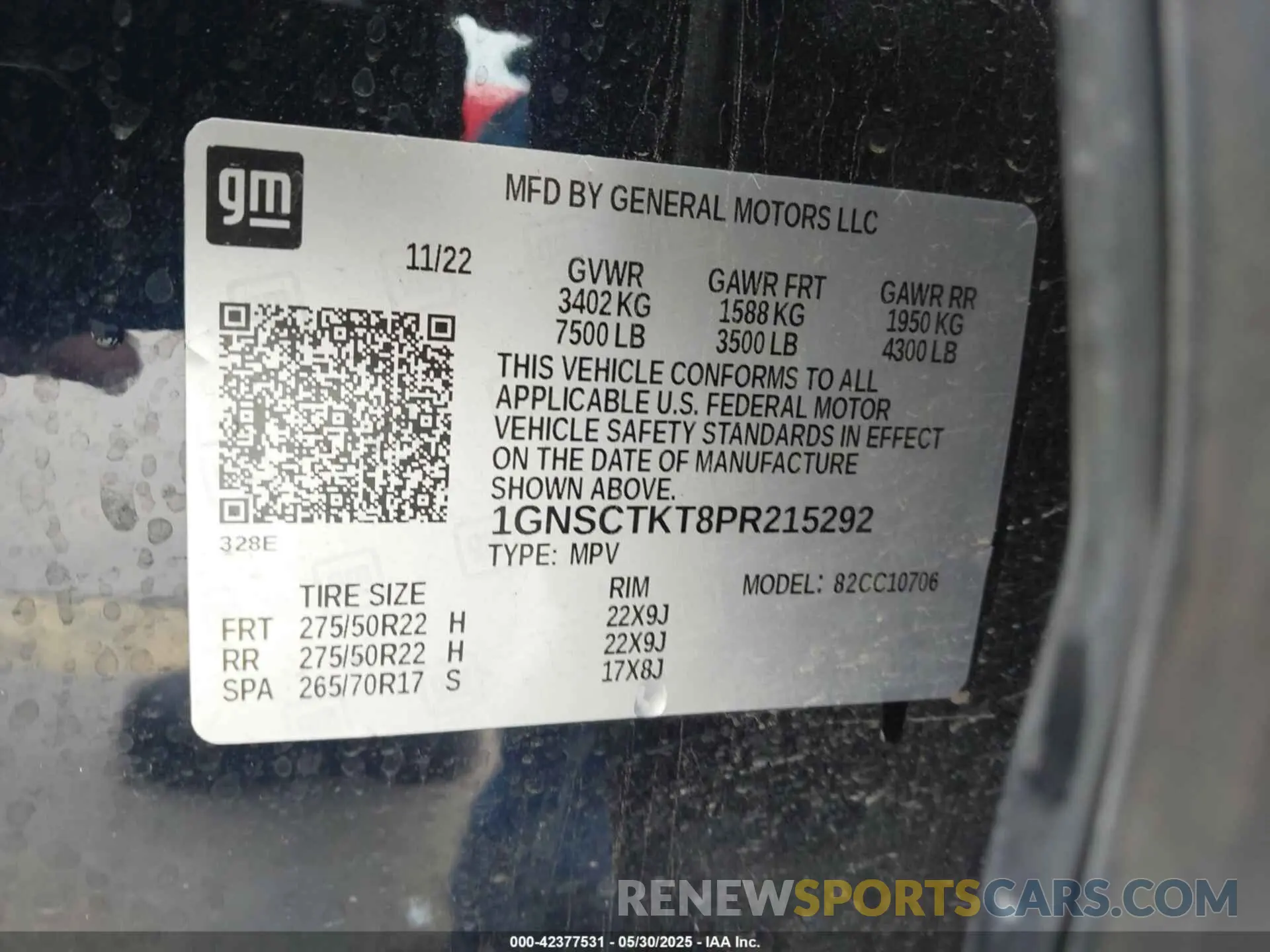 9 fotografías del automóvil dañado 1GNSCTKT8PR215292 CHEVROLET TAHOE 2023