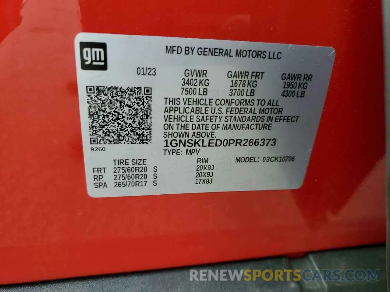 12 fotografías del automóvil dañado 1GNSKLED0PR266373 CHEVROLET TAHOE 2023