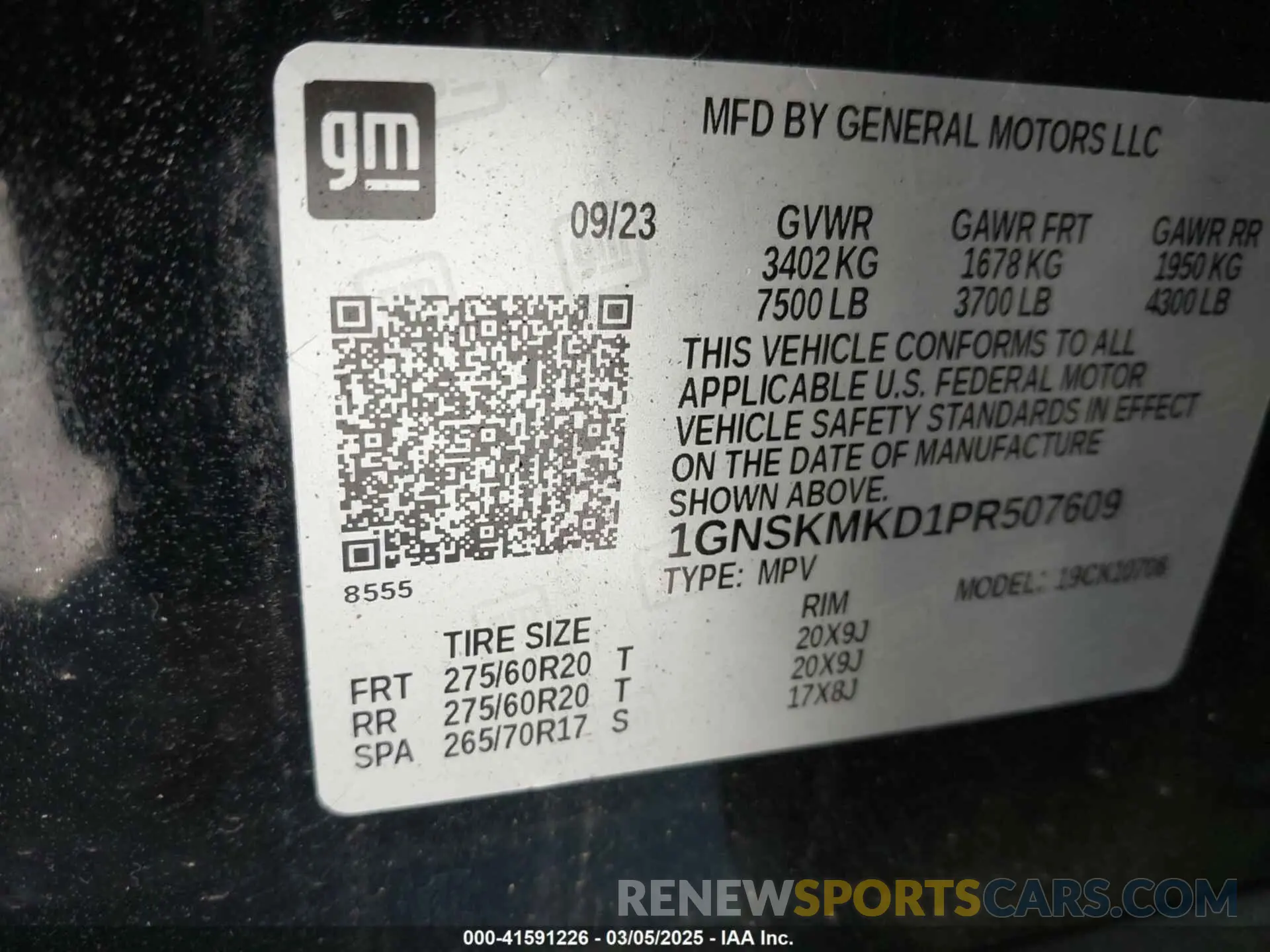 9 fotografías del automóvil dañado 1GNSKMKD1PR507609 CHEVROLET TAHOE 2023