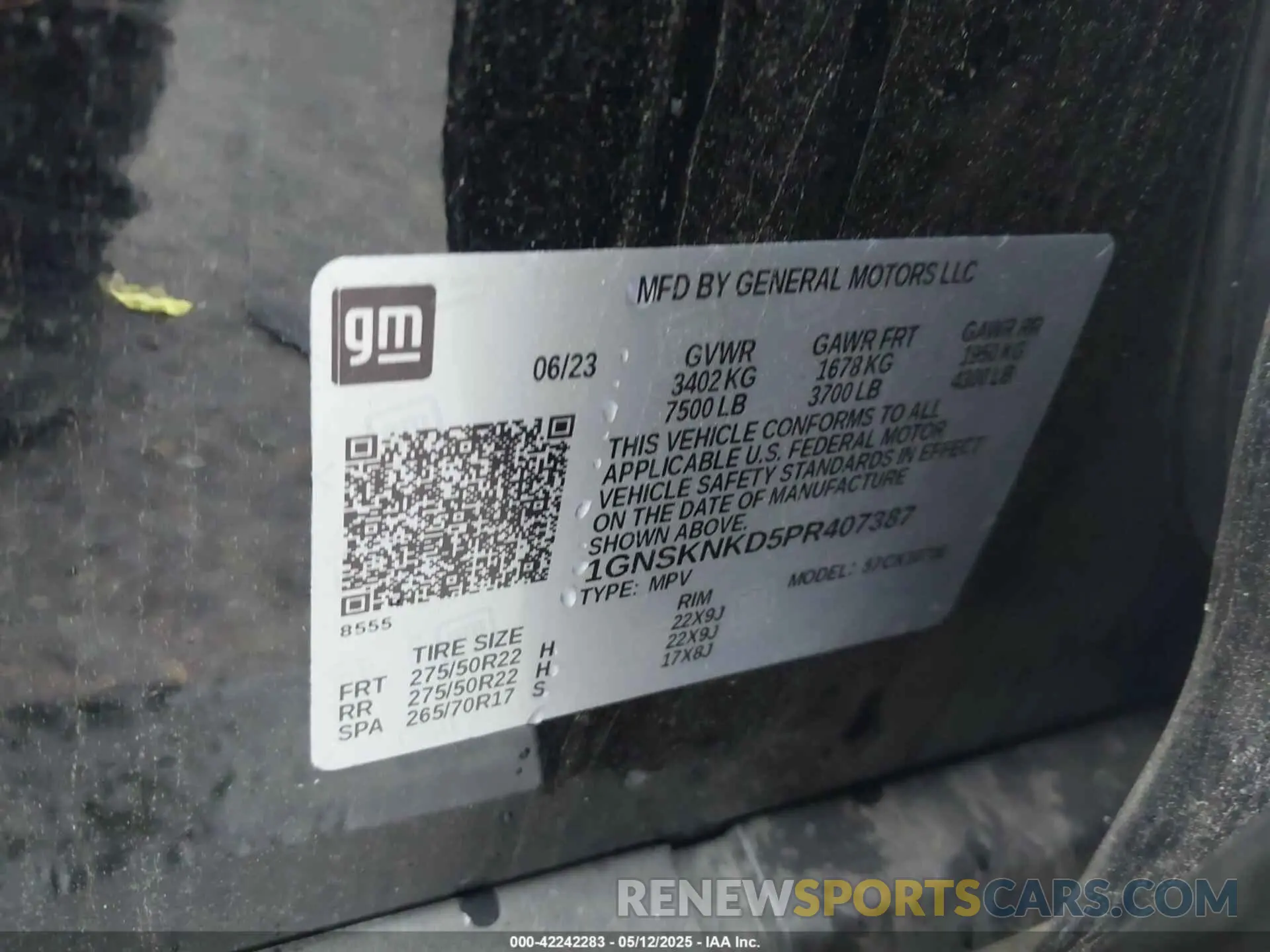 9 fotografías del automóvil dañado 1GNSKNKD5PR407387 CHEVROLET TAHOE 2023