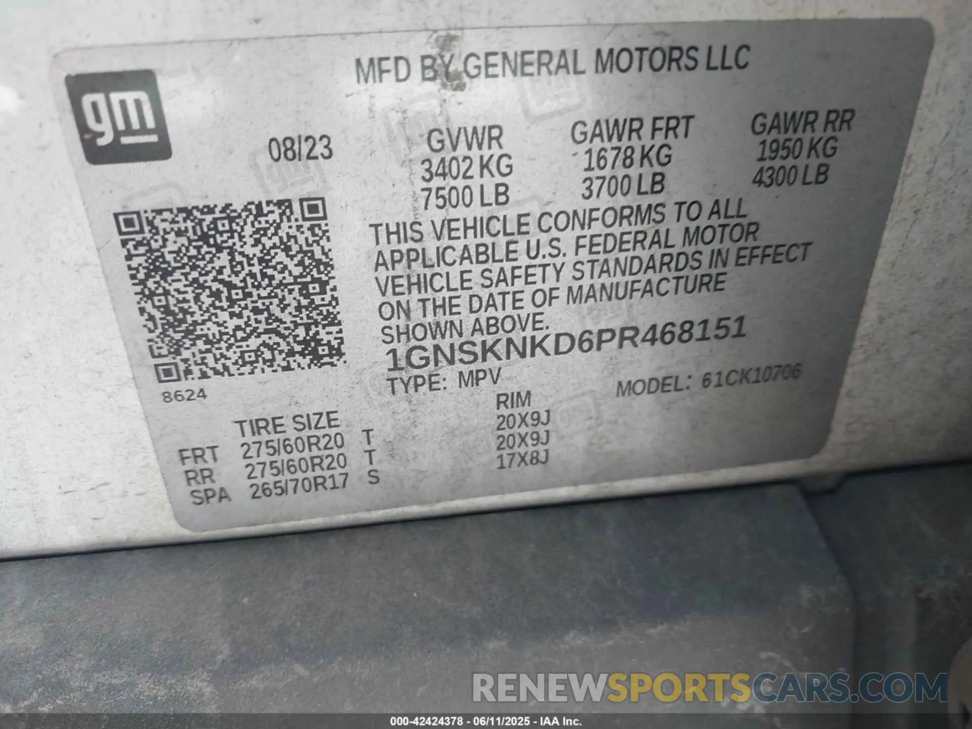 9 fotografías del automóvil dañado 1GNSKNKD6PR468151 CHEVROLET TAHOE 2023