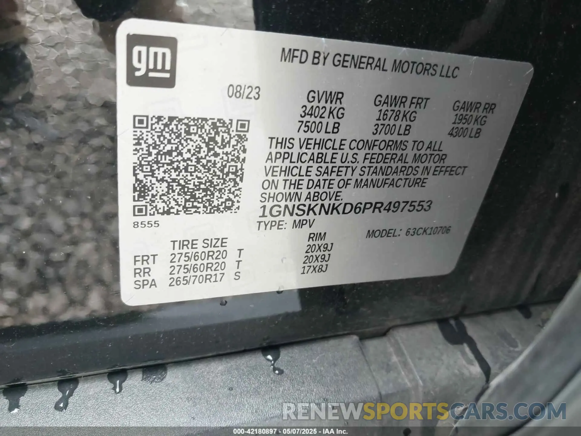 9 fotografías del automóvil dañado 1GNSKNKD6PR497553 CHEVROLET TAHOE 2023