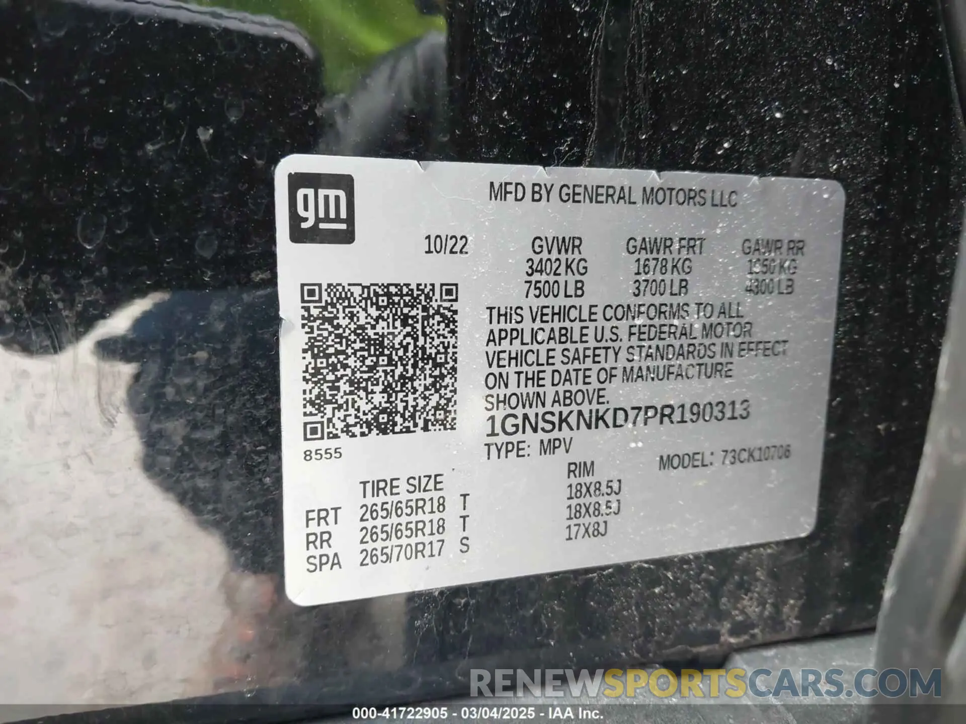 9 fotografías del automóvil dañado 1GNSKNKD7PR190313 CHEVROLET TAHOE 2023