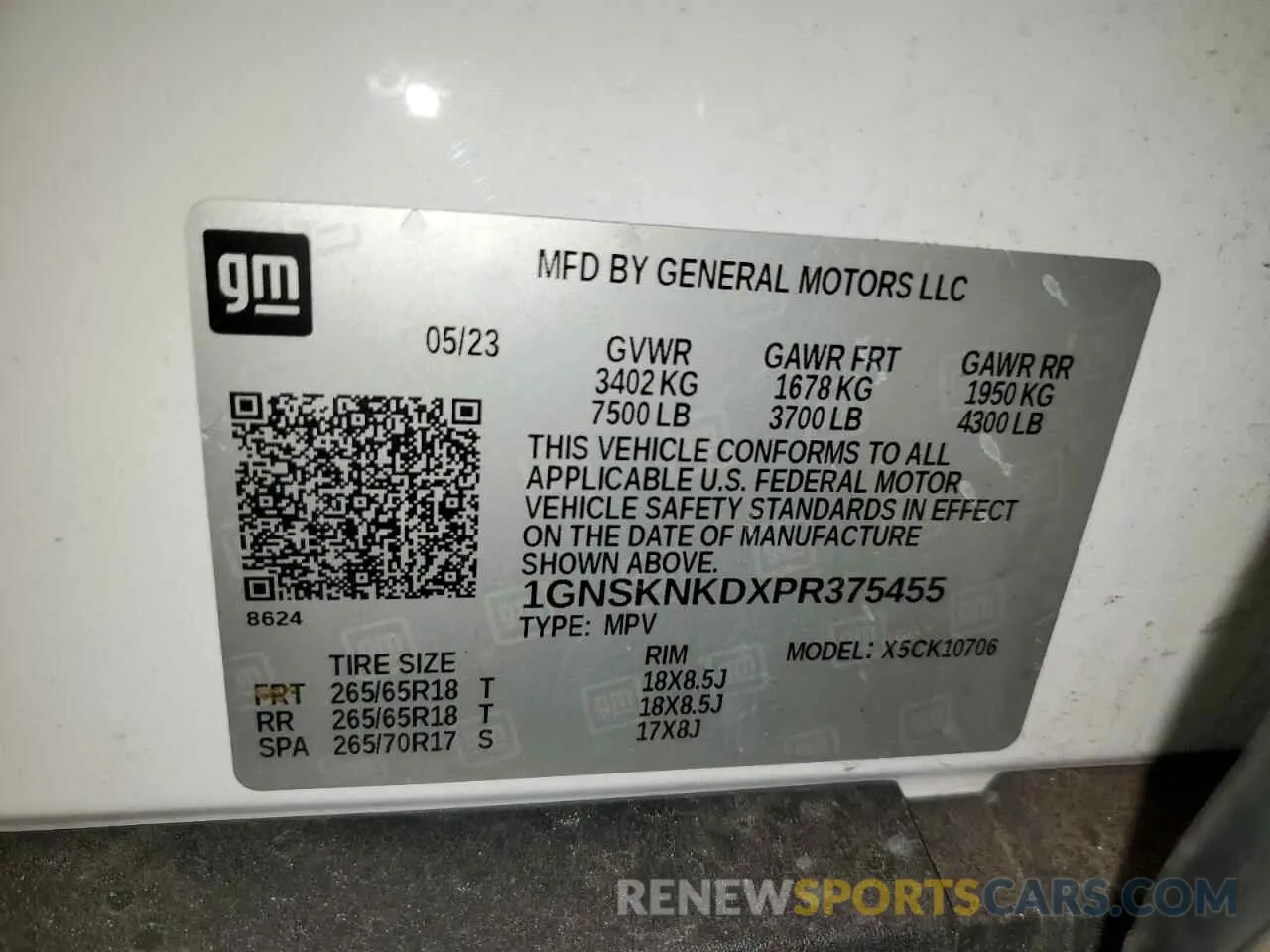 13 fotografías del automóvil dañado 1GNSKNKDXPR375455 CHEVROLET TAHOE 2023