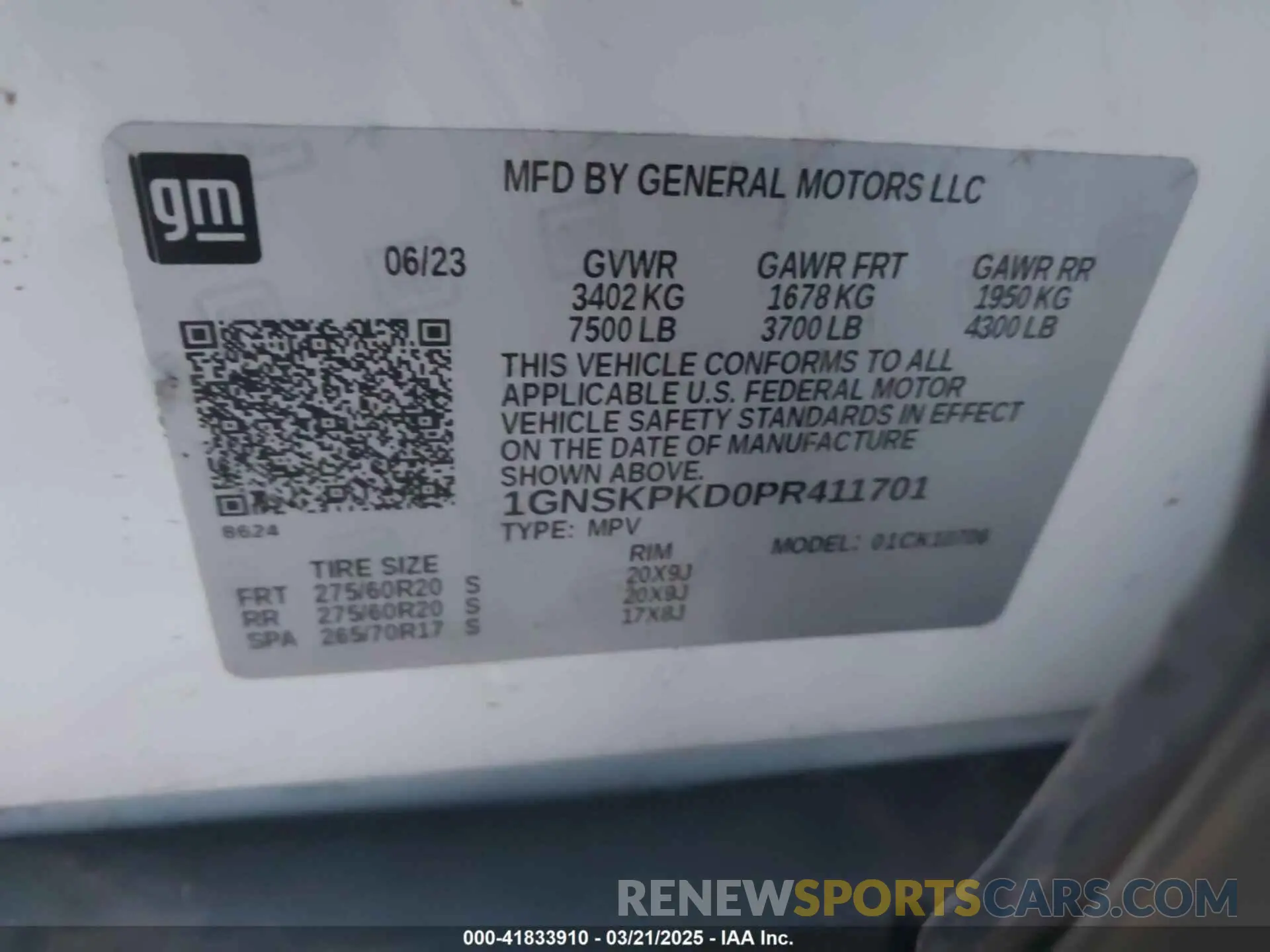 9 fotografías del automóvil dañado 1GNSKPKD0PR411701 CHEVROLET TAHOE 2023